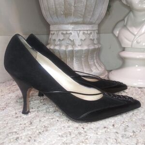 Vintage Christian Dior Sexy Black Corset Lacing Pointed Toe Suede, Leather Pumps